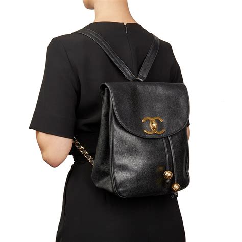 chanel caviar vintage backpack|Chanel Vintage 9s Caviar Cc Black Backpack Bag .